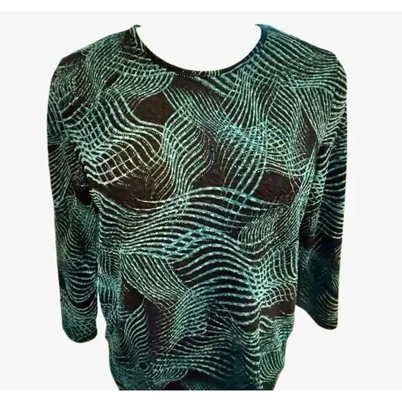 TanJay Shimner Top Sz. M Spatkly Geometric Pattern Stretchy 3/4 Sleeves Party - Picture 2 of 6